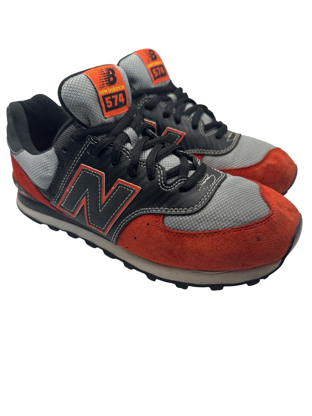 New Balance 574 Grey & Red Suede Athletic Shoes M574Jrb